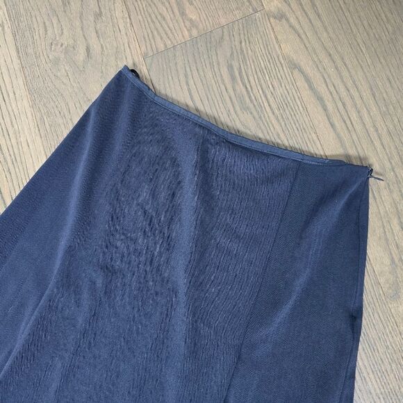 Jil Sander Midi Wool Flare Pleat Minimalist Skirt in Navy Pinstripe 36 / US 6 - Picture 3 of 14